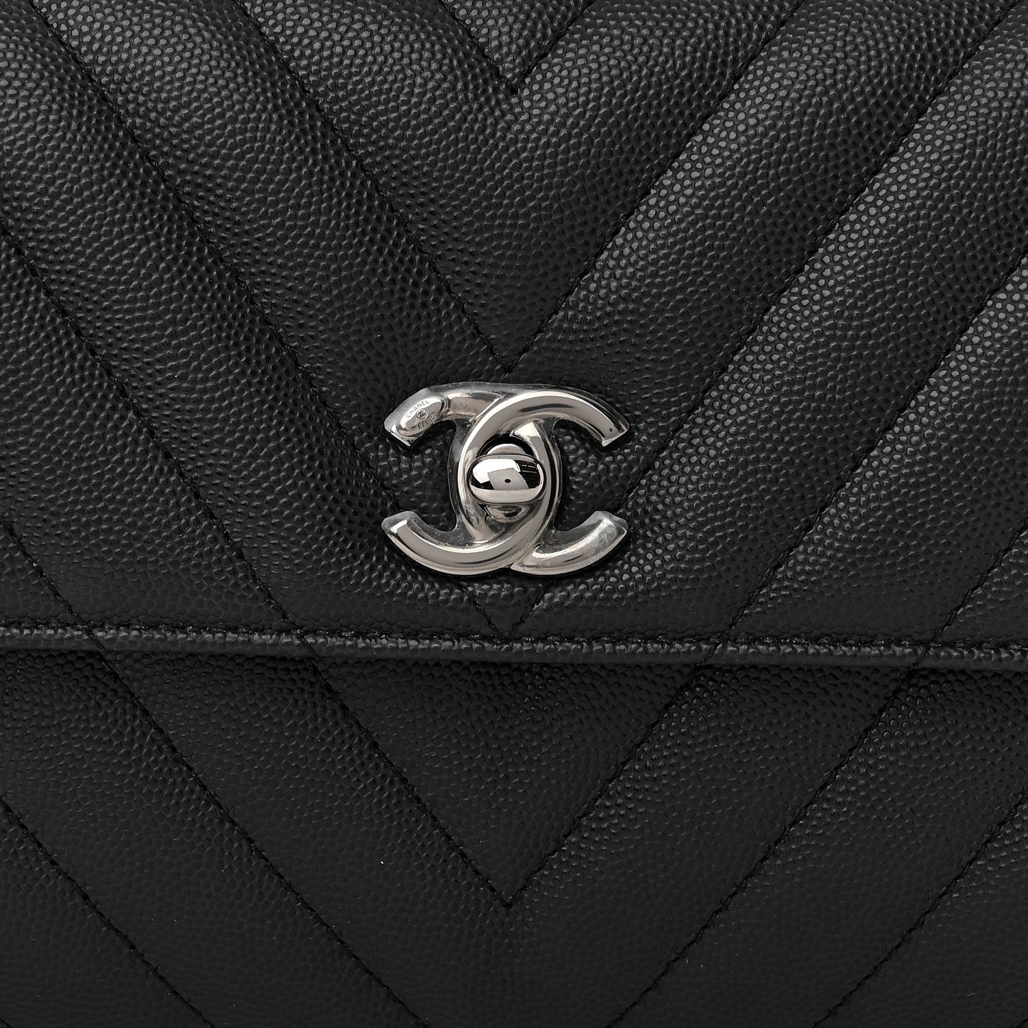 Chanel Caviar Chevron Quilted Mini Coco Handle Flap Dark Grey 9 of 11