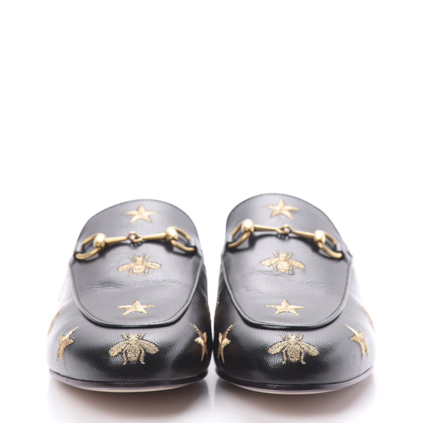 Goatskin Bee Star Embroidered Womens Princetown Slippers 38.5 Black