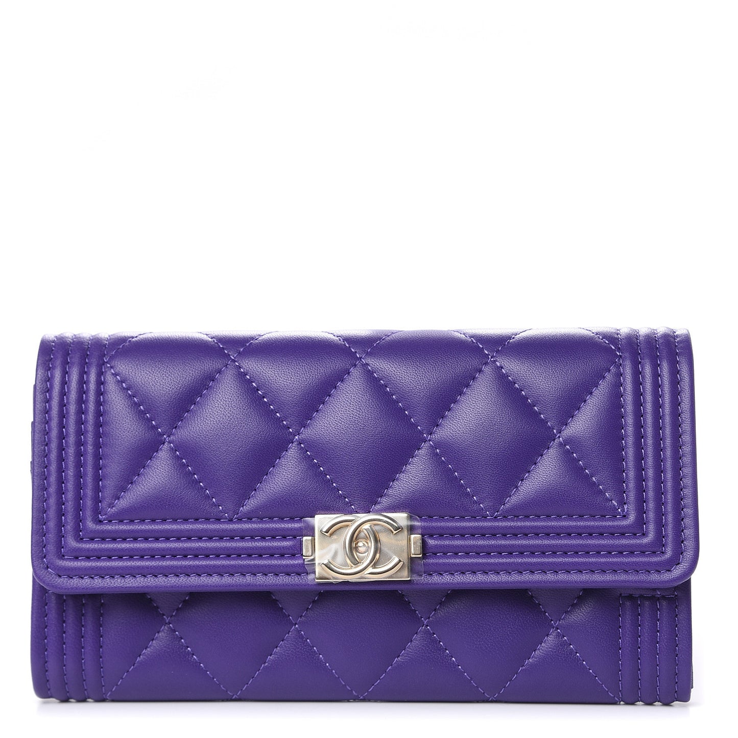 Lambskin Quilted Medium Boy Flap Wallet Purple