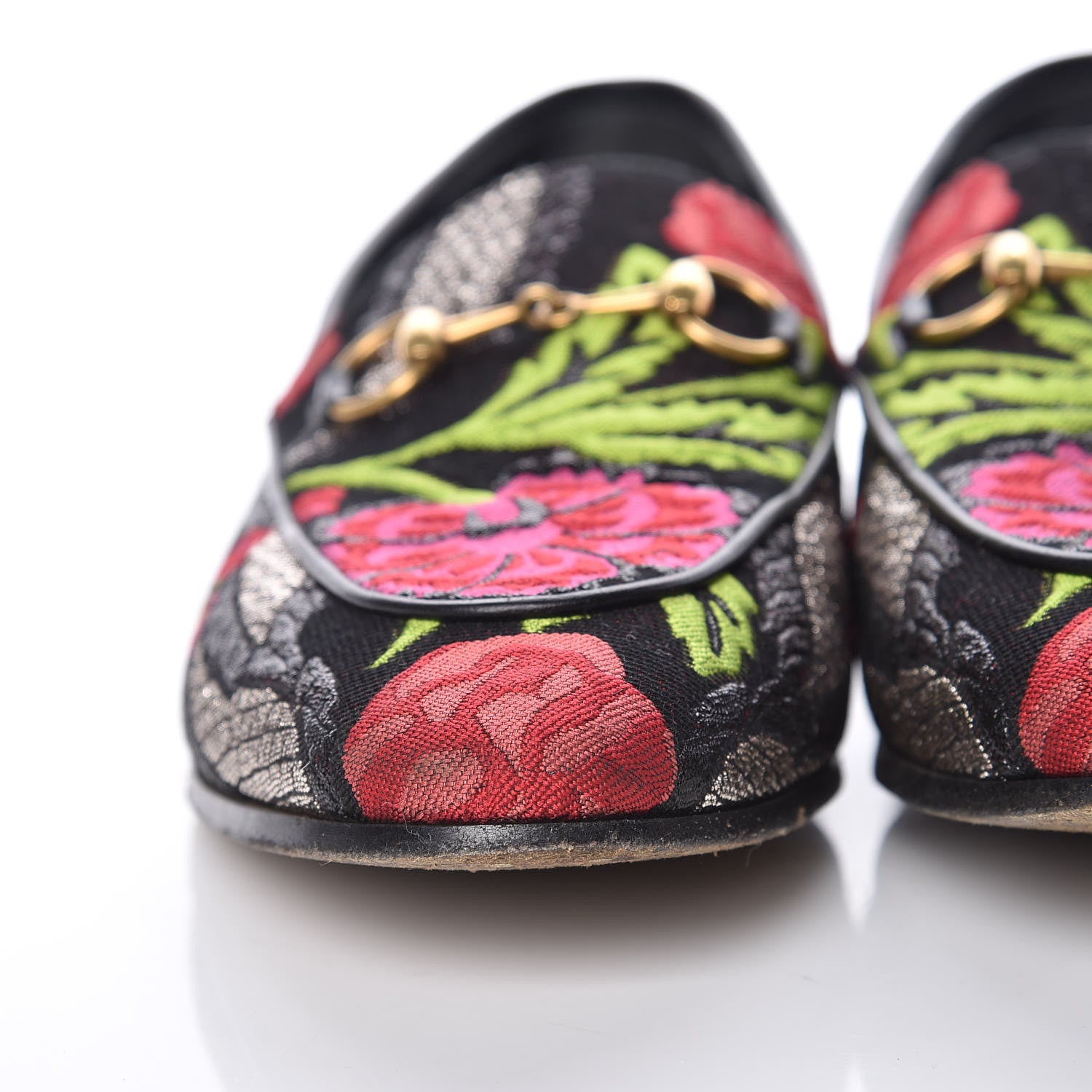 Gucci Floral Jacquard Horsebit Womens Jordaan Loafers 37.5 Multi 11 of 15