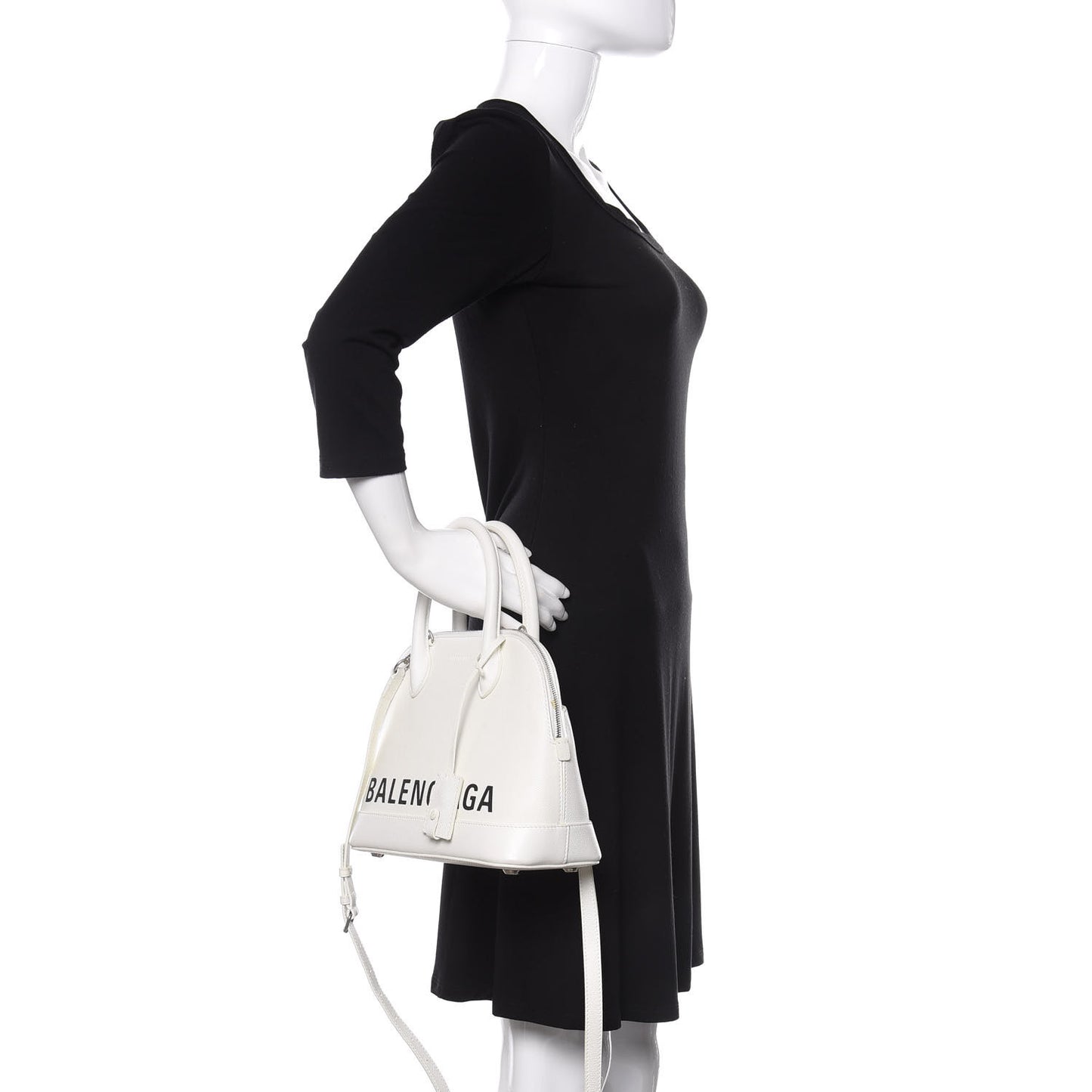 Signature Grained Calfskin Logo S Ville Top Handle Bag White Black