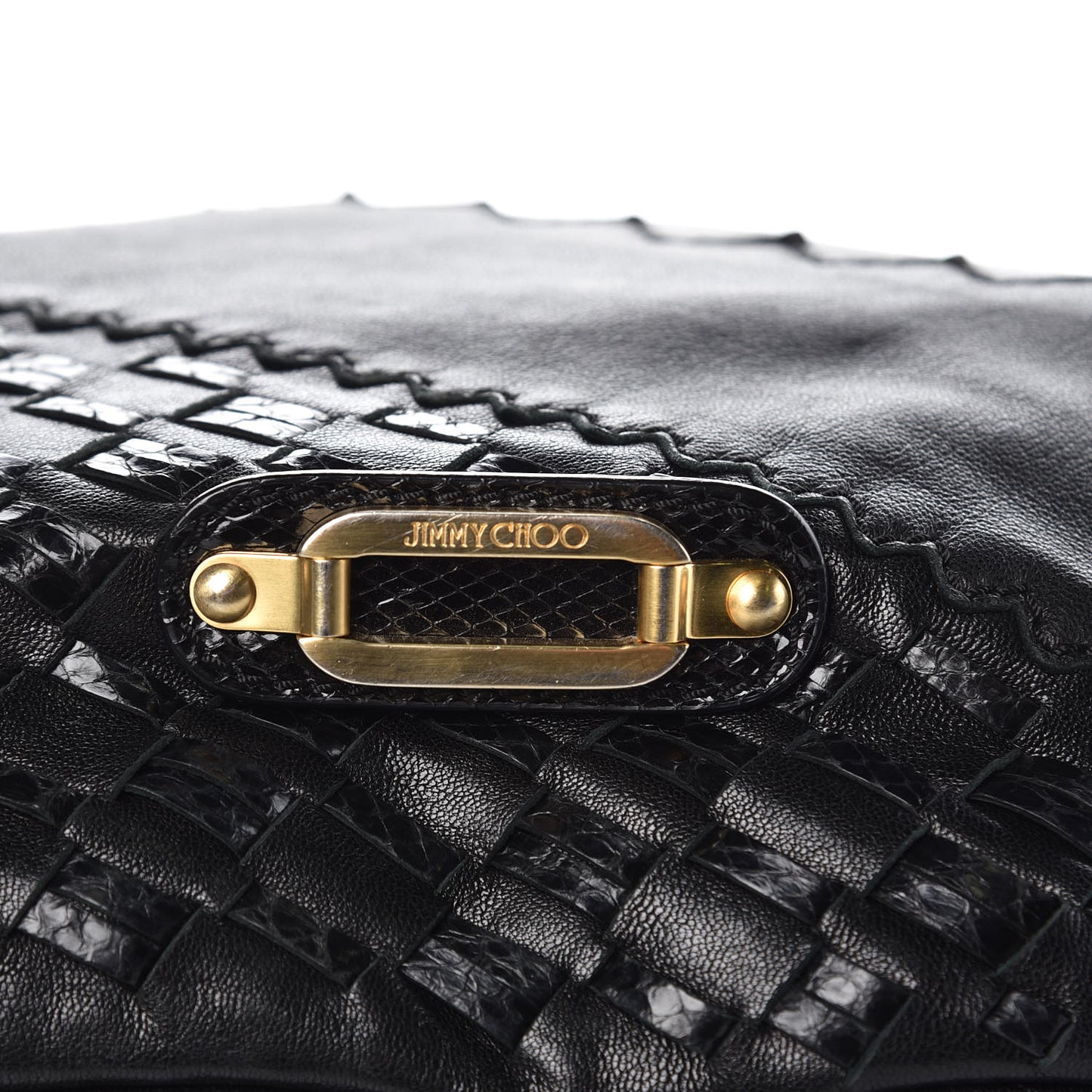 Lambskin Snakeskin Woven Hobo Black
