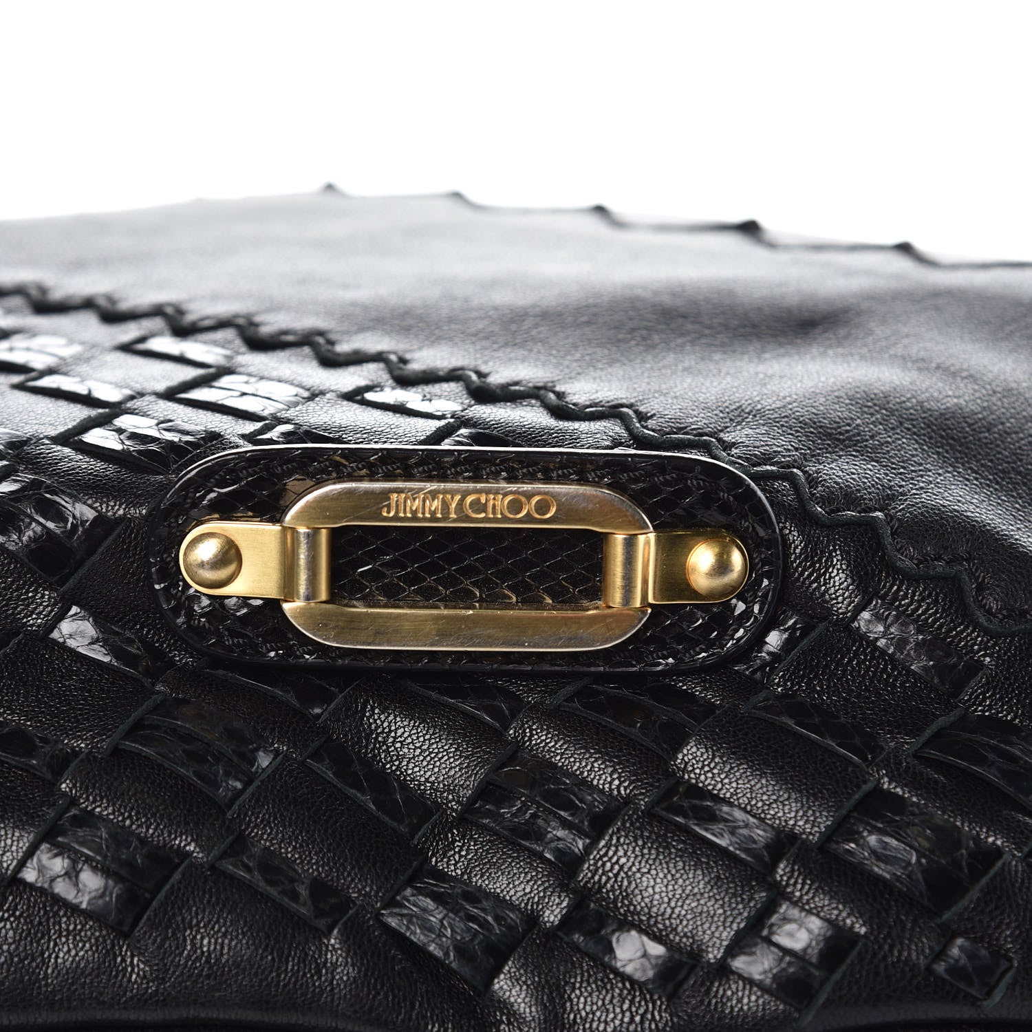 Jimmy Choo Lambskin Snakeskin Woven Hobo Black 14 of 15