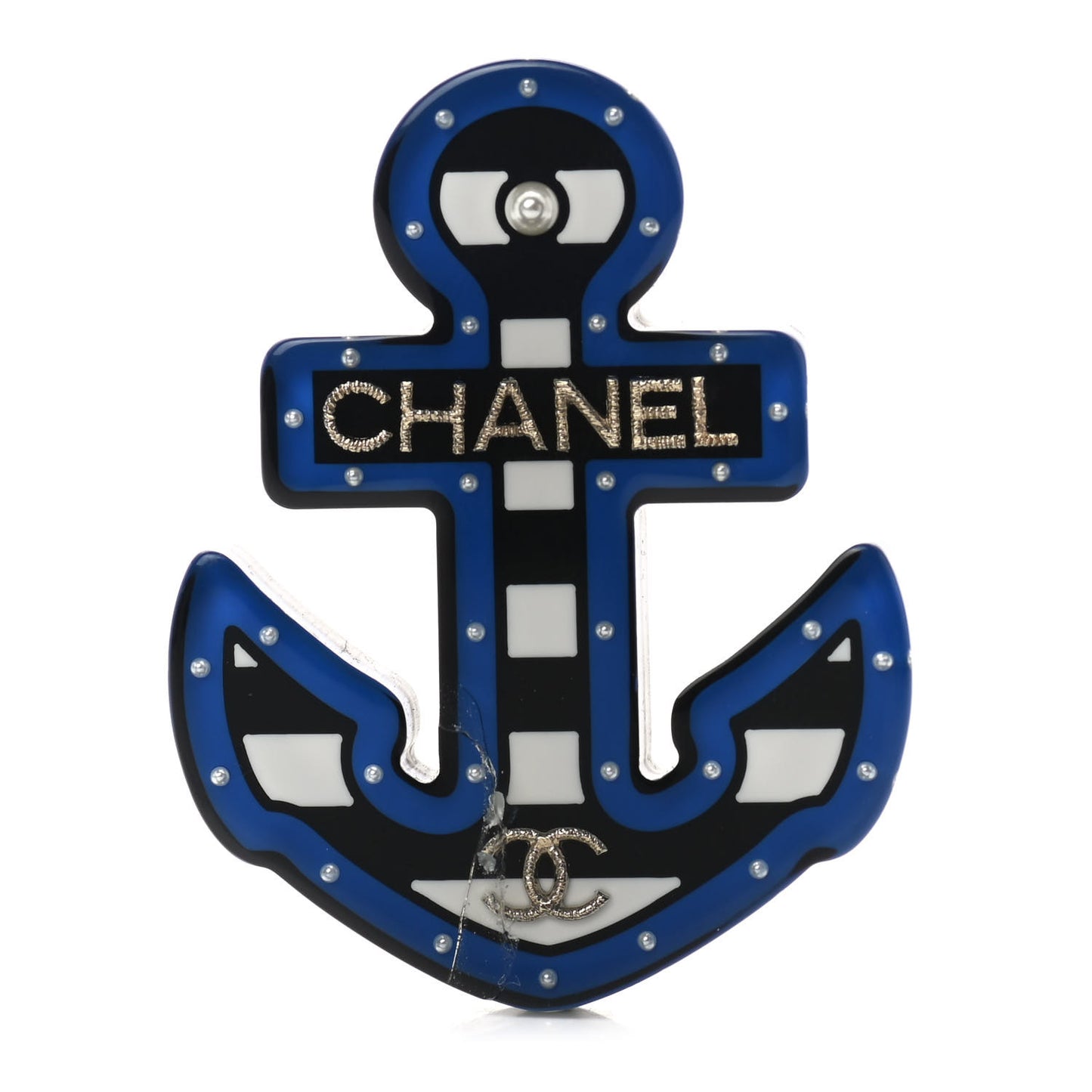 Resin Pearl Anchor CC Brooch Black Blue