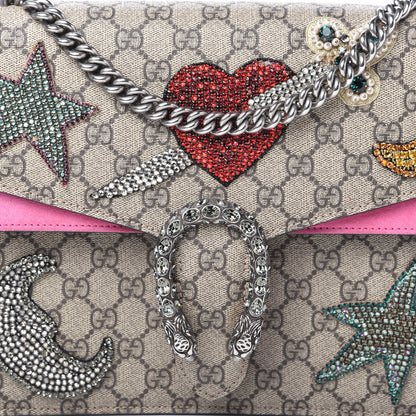 Gucci GG Supreme Monogram Suede Pierced Heart Embroidered Medium Dionysus Shoulder Bag Beige Ebony Pink Tropical Flower 10 of 10