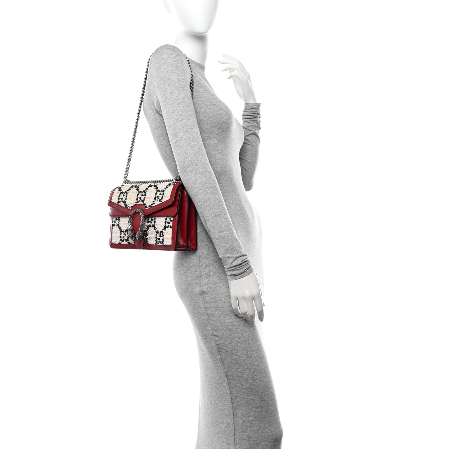 Tweed GG Monogram Small Dionysus Shoulder Bag White Black Romantic Cherry