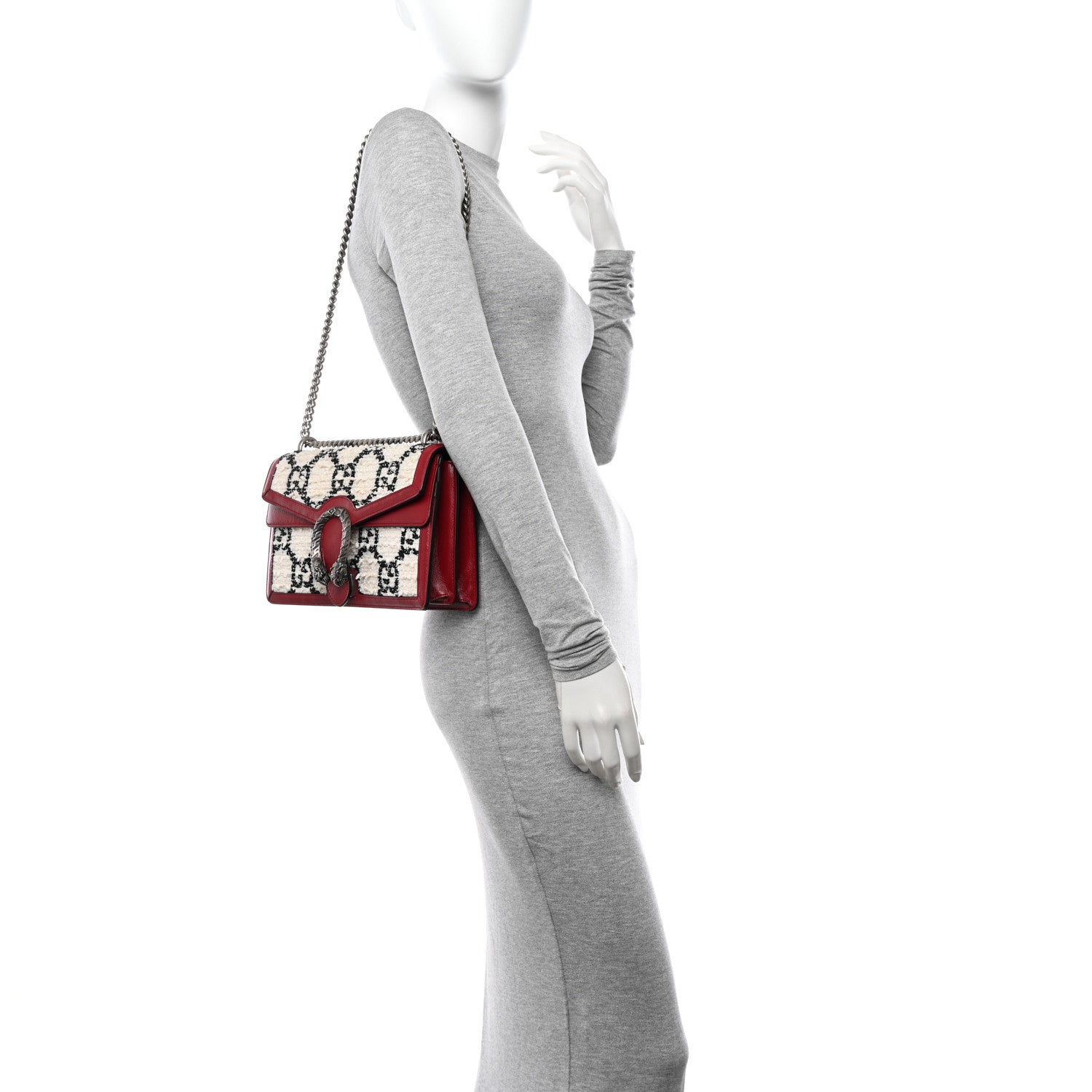 Gucci Tweed GG Monogram Small Dionysus Shoulder Bag White Black Romantic Cherry 2 of 12