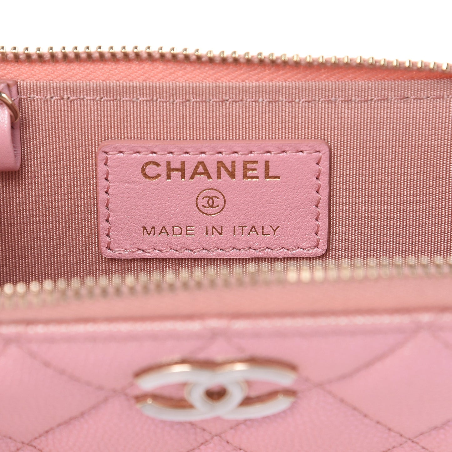 Iridescent Caviar Quilted Zipped Key Holder Case Rose Pink