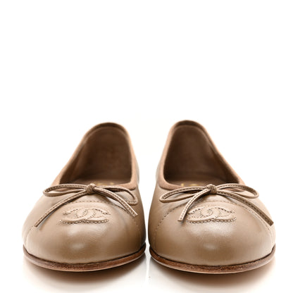 Chanel Lambskin Cap Toe CC Ballerina Flats 36.5 Beige 2 of 14