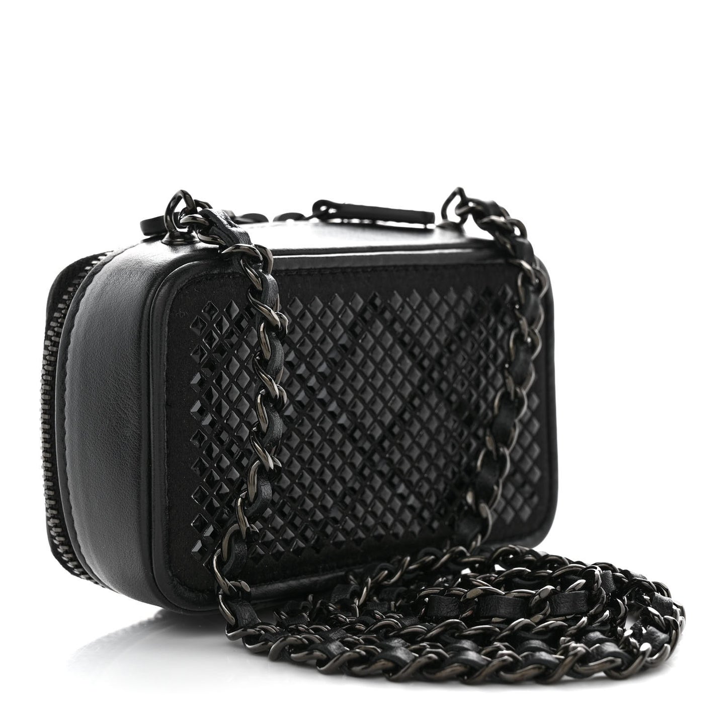 Lambskin Satin Strass Studded Clutch With Chain So Black