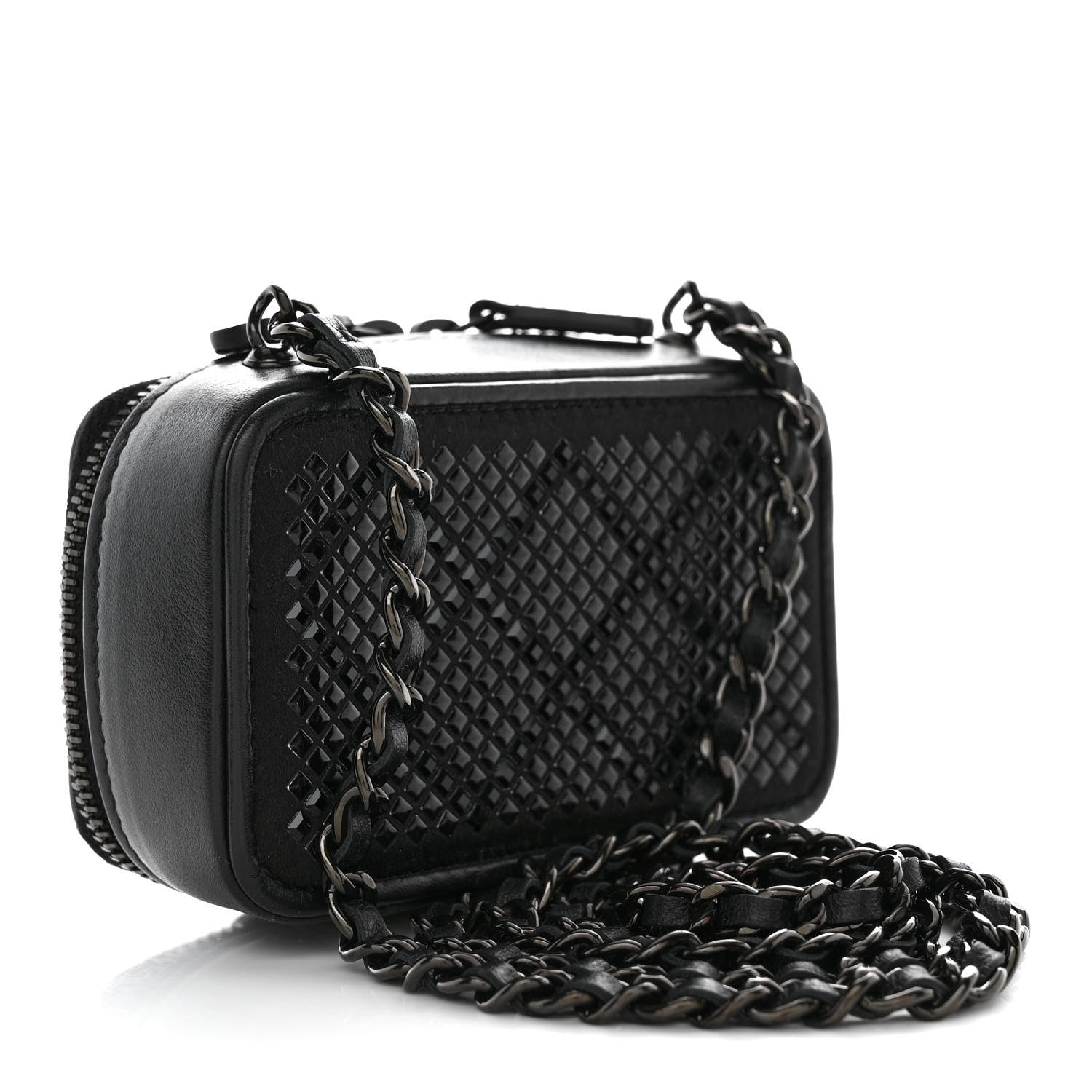 Chanel Lambskin Satin Strass Studded Clutch With Chain So Black 3 of 10