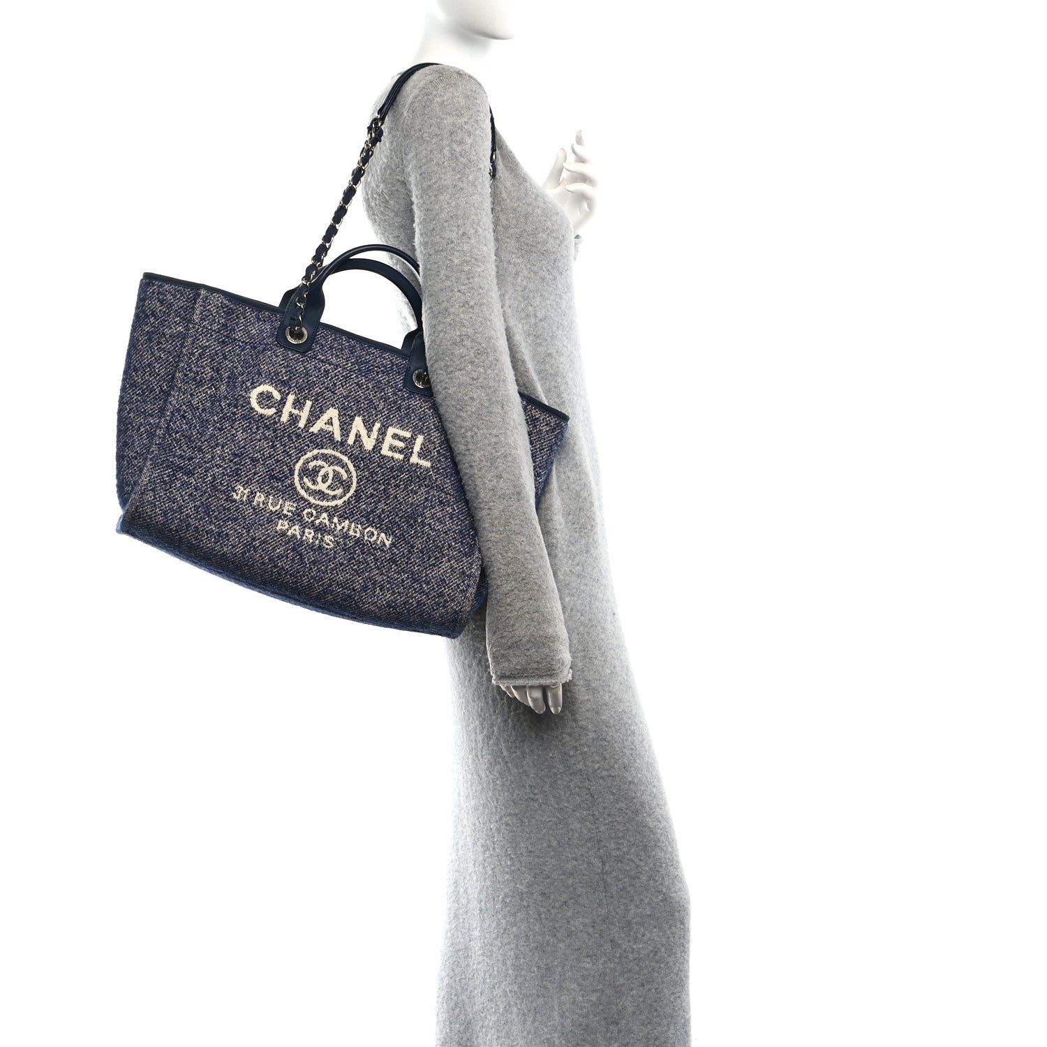 Chanel Mixed Fibers Calfskin Medium Deauville Tote Blue 2 of 10