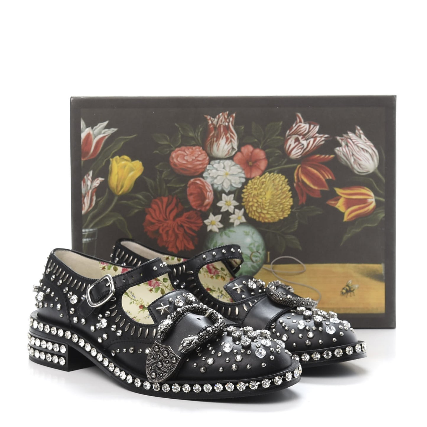 Calfskin Crystal Studded Womens Queercore Brogue Monk Strap Loafers 37.5 Black
