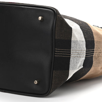 Burberry Grainy Calfskin Canvas Mega Check Medium Ashby Tassel Hobo Black 11 of 14