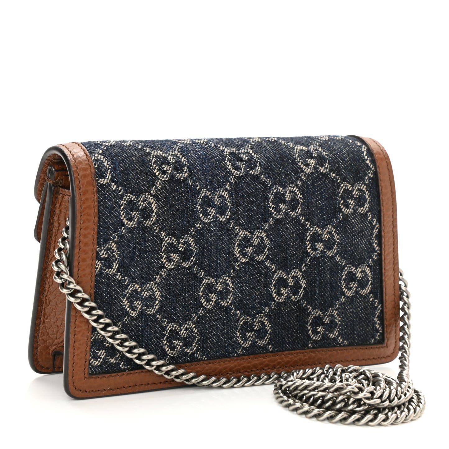 New Denim GG Monogram Dollar Calfskin Enamel Super Mini Dionysus Shoulder Bag Blue Tea Cuir Epilog Electric Blue