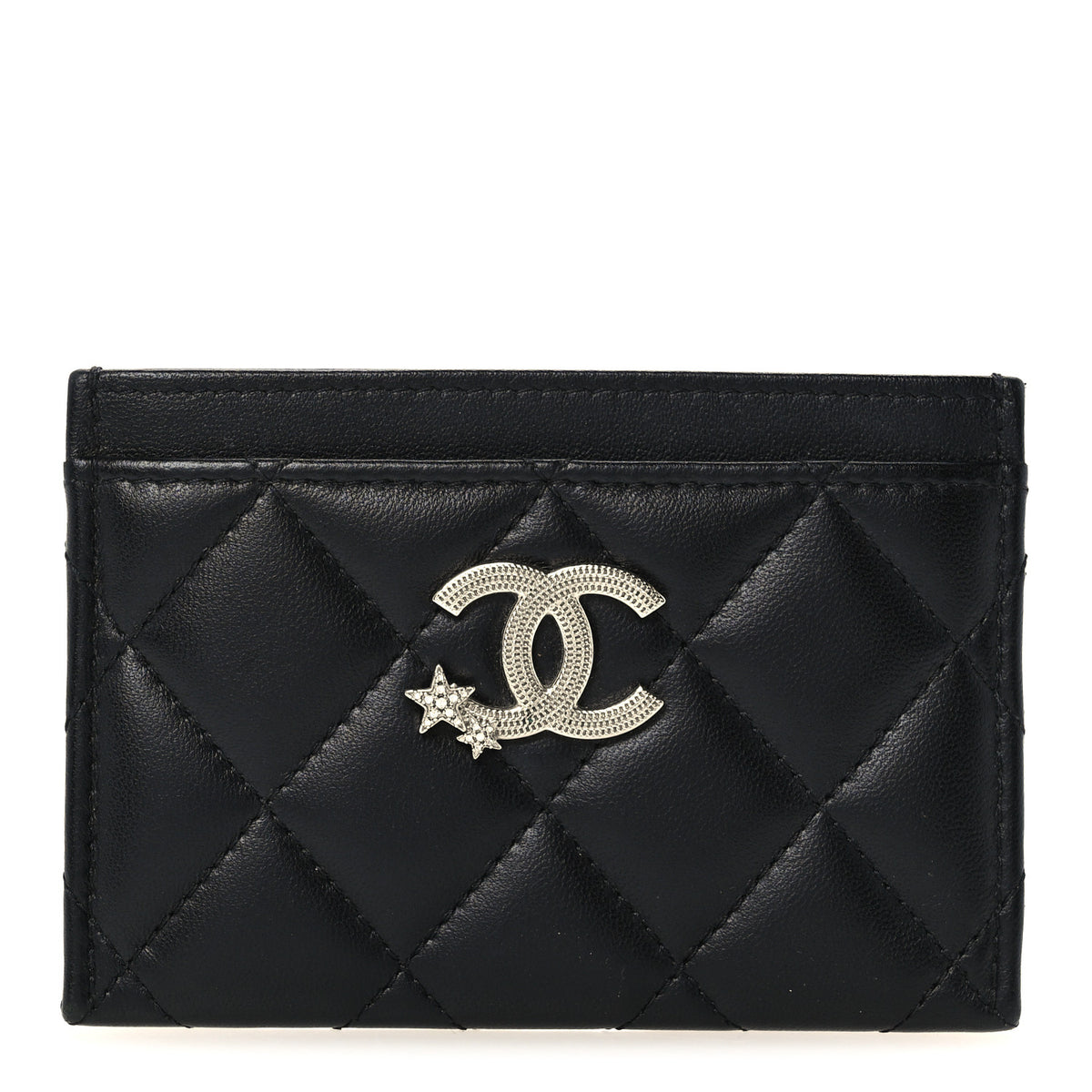 Lambskin Crystal Quilted Studded CC Card Holder Black