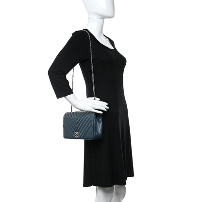 Chanel Metallic Calfskin Chevron Quilted Small Statement Flap Blue 2 of 9