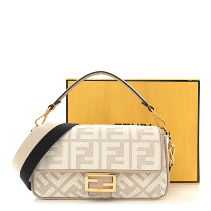 Fendi Canvas Vitello King FF Embroidered Baguette Grezzo White Nuvola 11 of 11