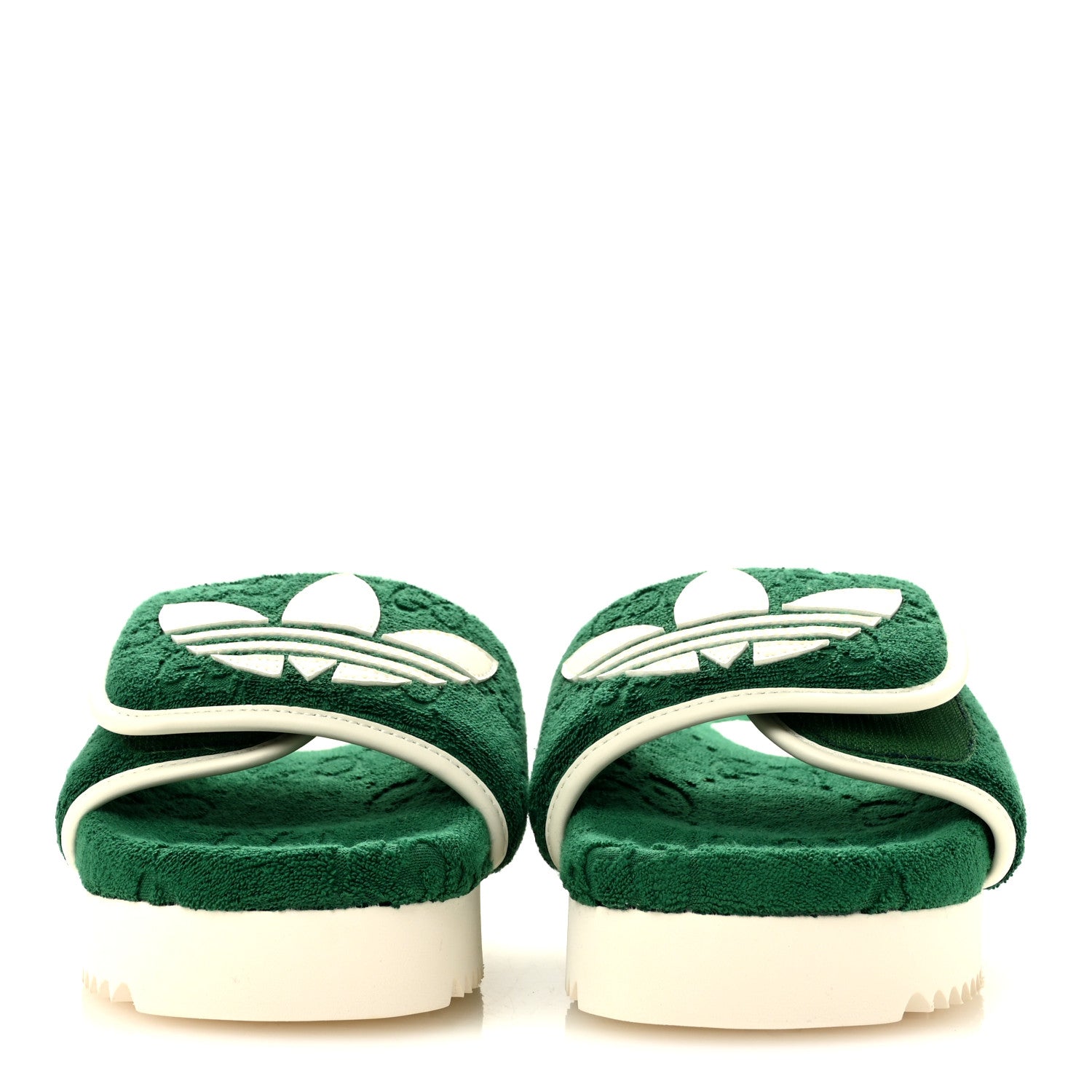 Gucci X ADIDAS Terry Cloth Trefoil GG Monogram Womens Platform Sandals 36 Green Off White 3 of 9