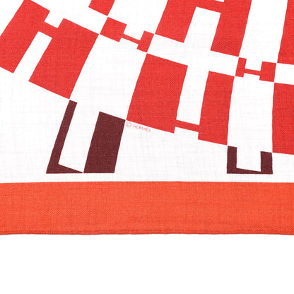 Hermes Cashmere Silk Op'H Shawl 140 Gris Chine Rouge H 4 of 5