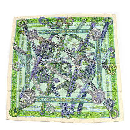 Hermes Cashmere Silk Le Songe De La Licorne Shawl 140 White Vert D'Eau Mauve 1 of 6