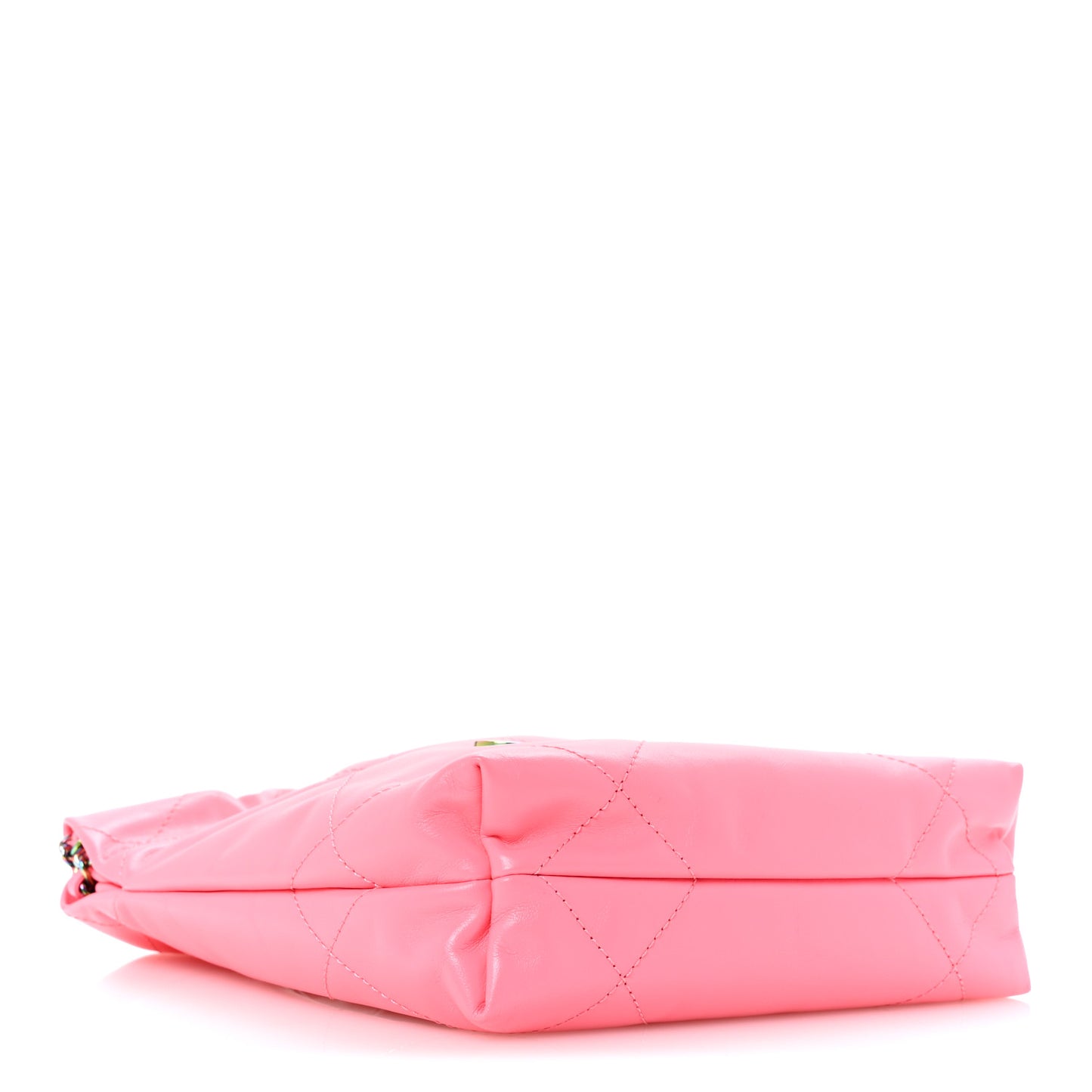 Shiny Calfskin Quilted Rainbow Metal Mini Chanel 22 Coral Pink