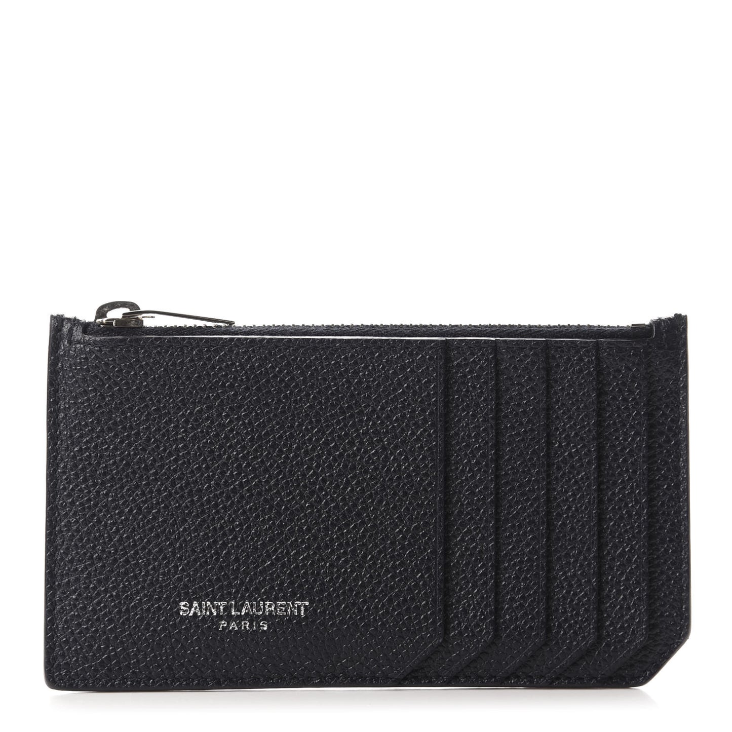 Grained Calfskin 5 Fragments Zip Pouch Card Holder Black