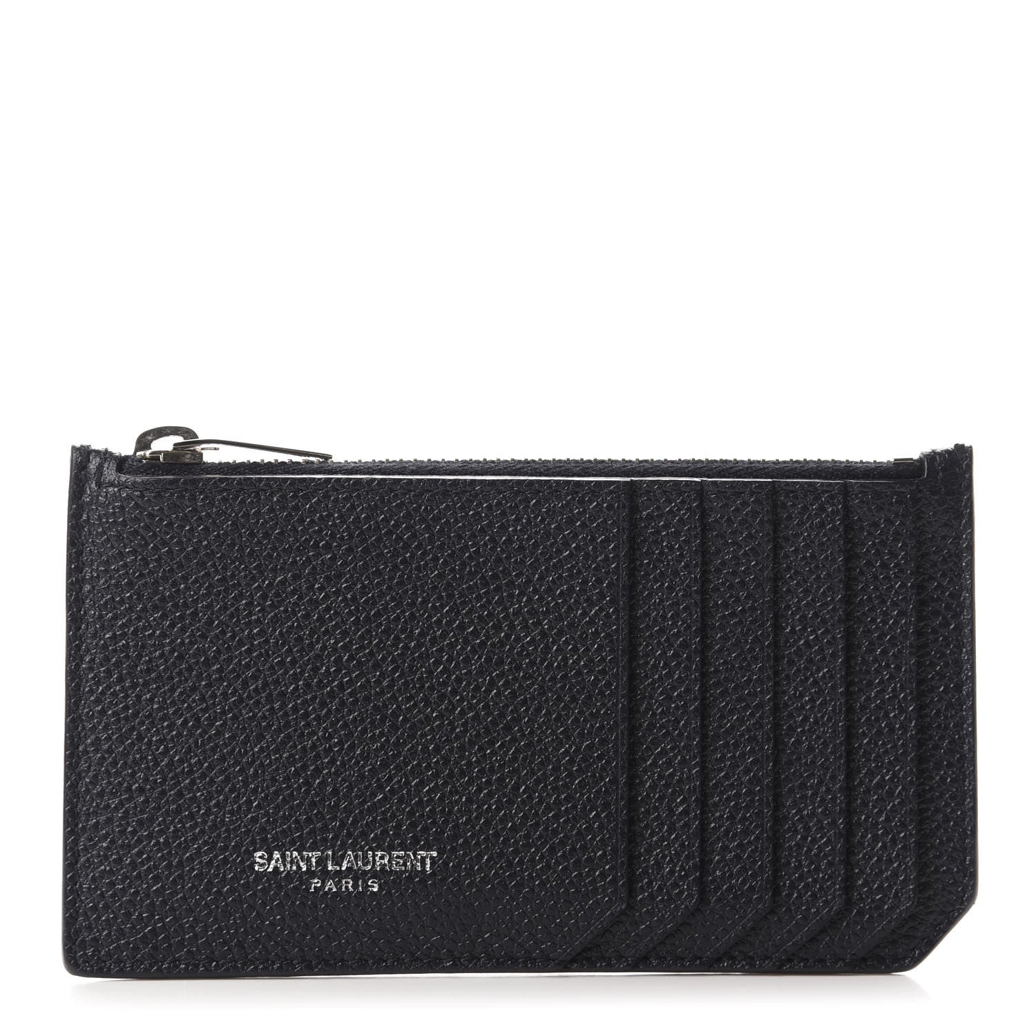 Saint Laurent Grained Calfskin 5 Fragments Zip Pouch Card Holder Black 1 of 8