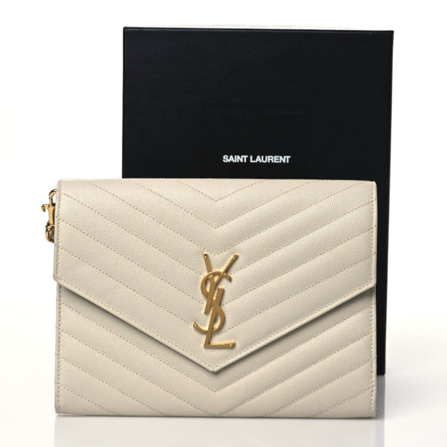 Grain De Poudre Matelasse Chevron Monogram Envelope Clutch Blanc Vintage