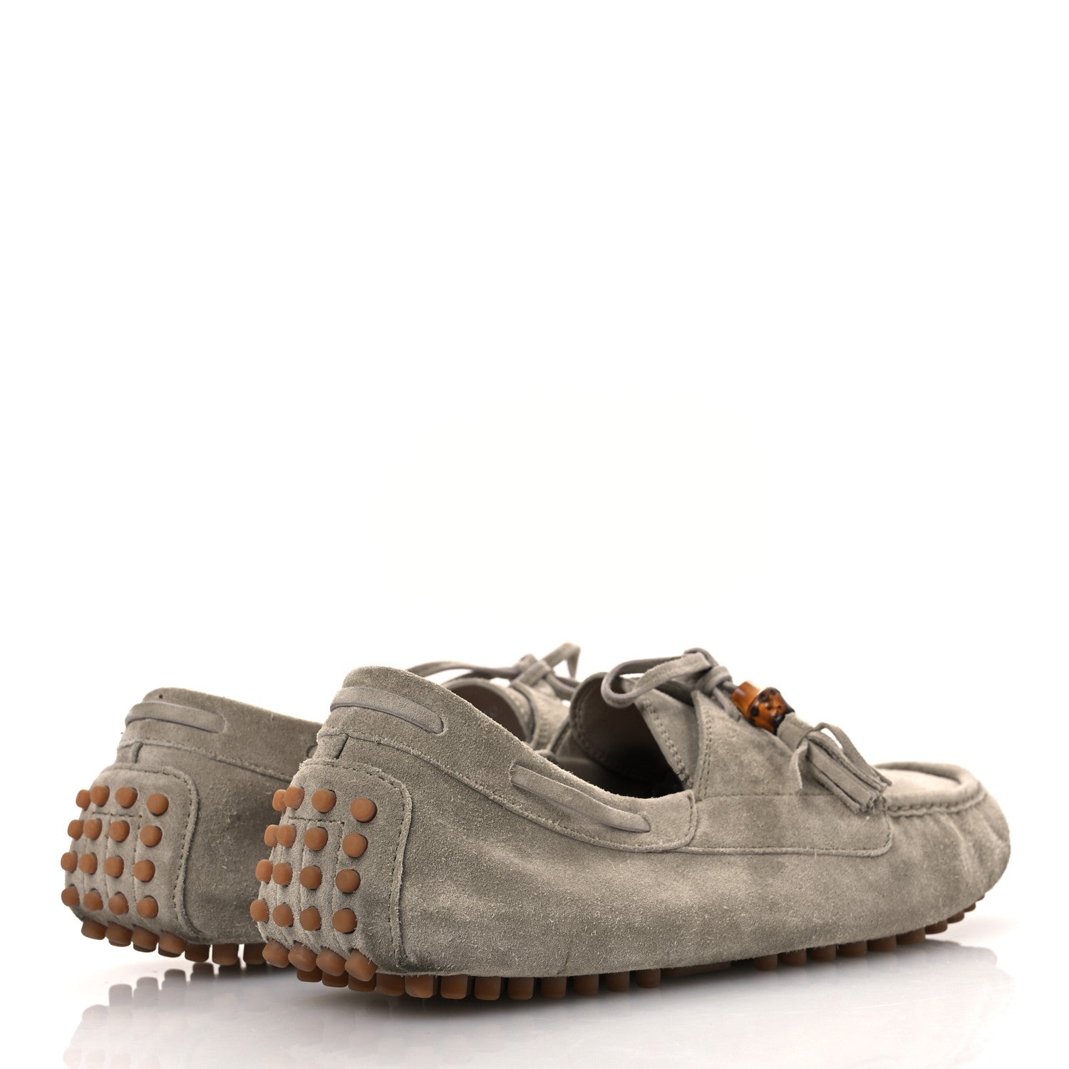 Gucci Suede Bamboo Tassel Mens Driver Loafers 9 Beige 5 of 14