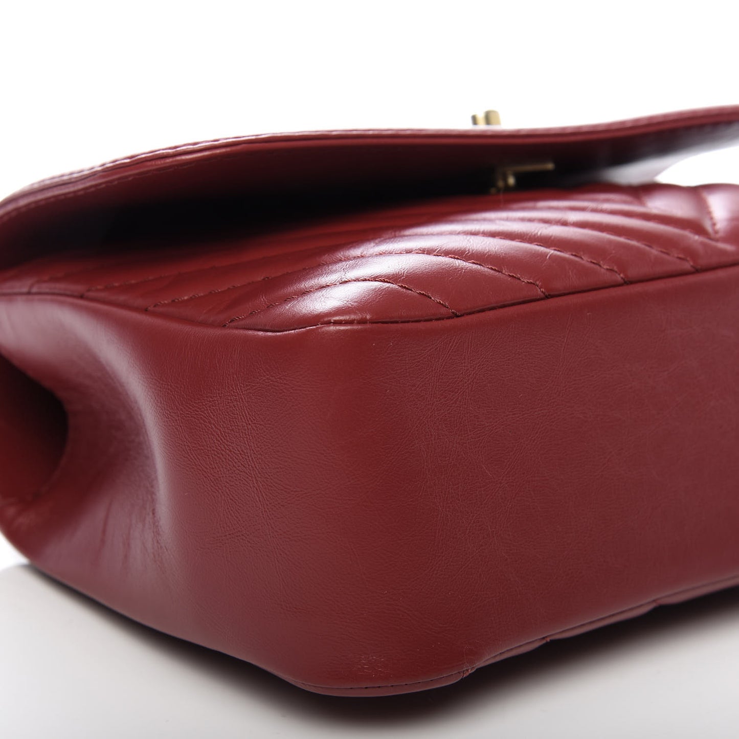 Calfskin Chevron Quilted Top Handle Flap Red