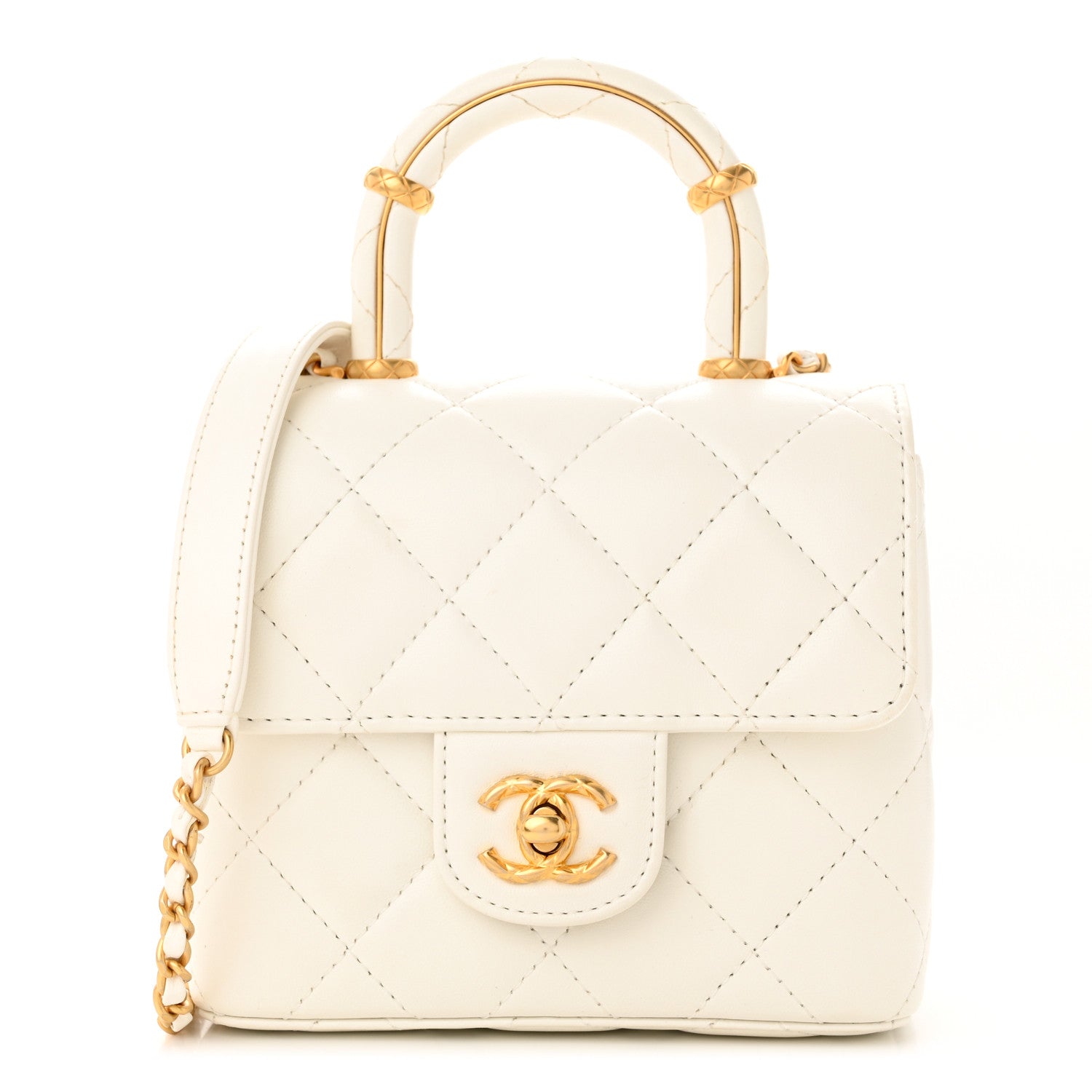 Chanel Lambskin Handle Crush Top Handle Flap Bag White 1 of 11