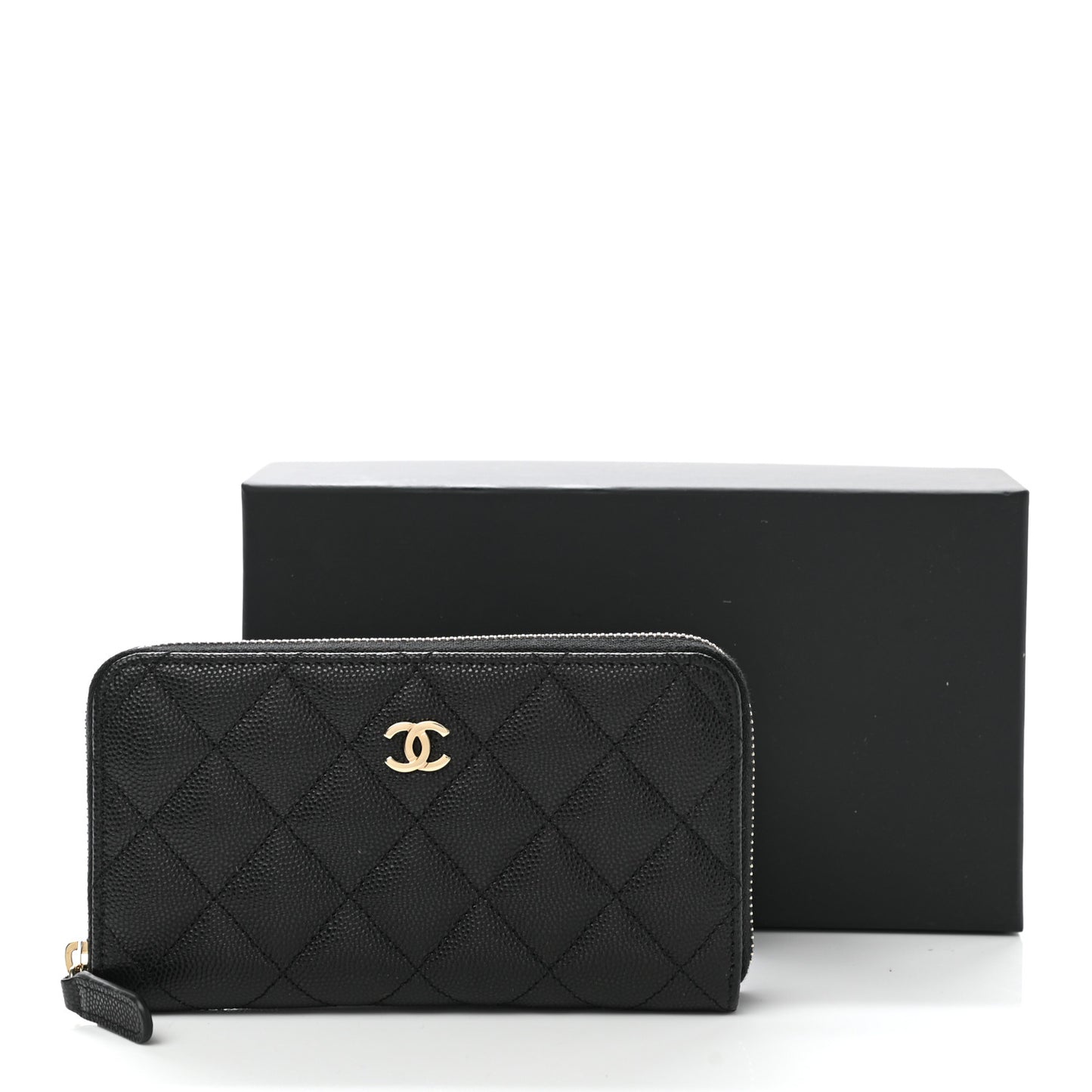 Caviar Quilted Small Zip Around Wallet Black