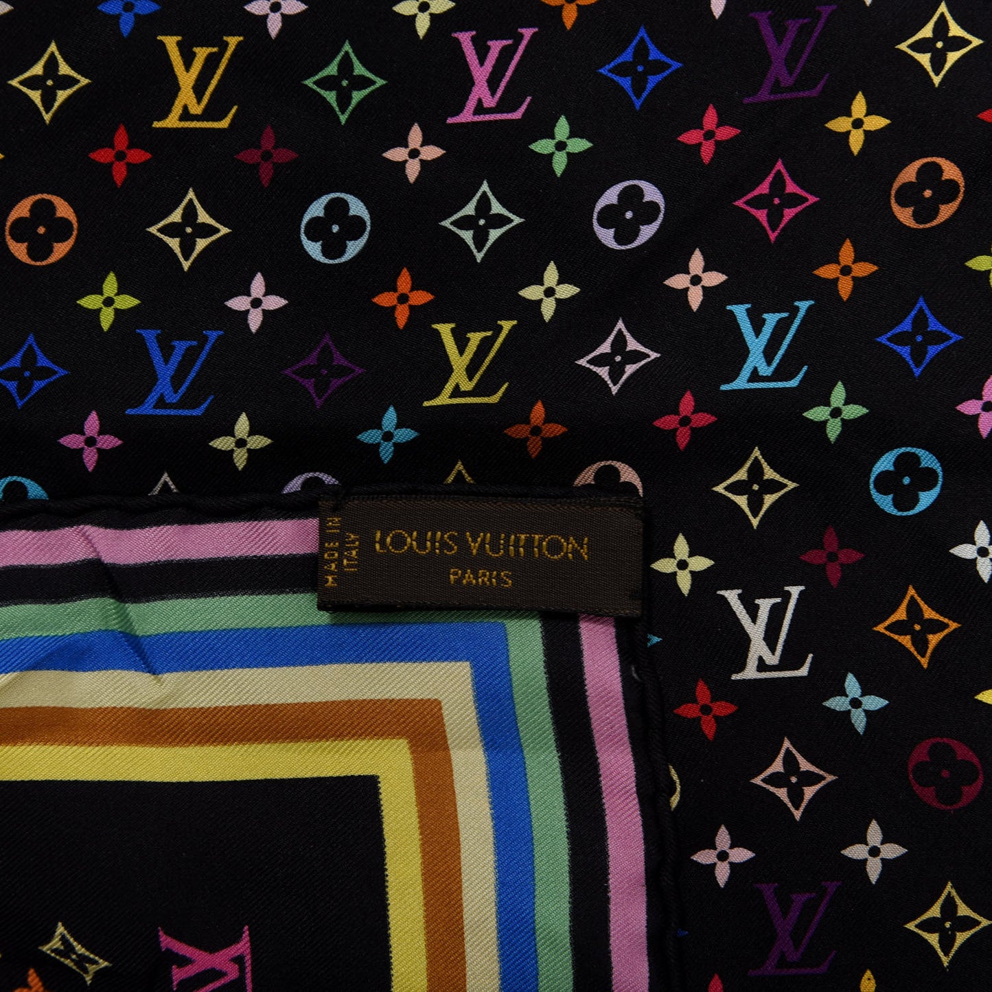 Silk Monogram Multicolor Square Scarf Black