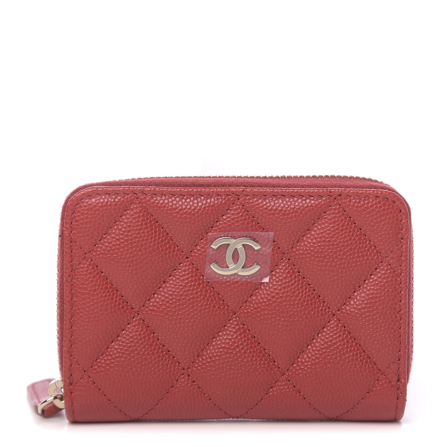 Caviar Quilted Zip Card Holder Red