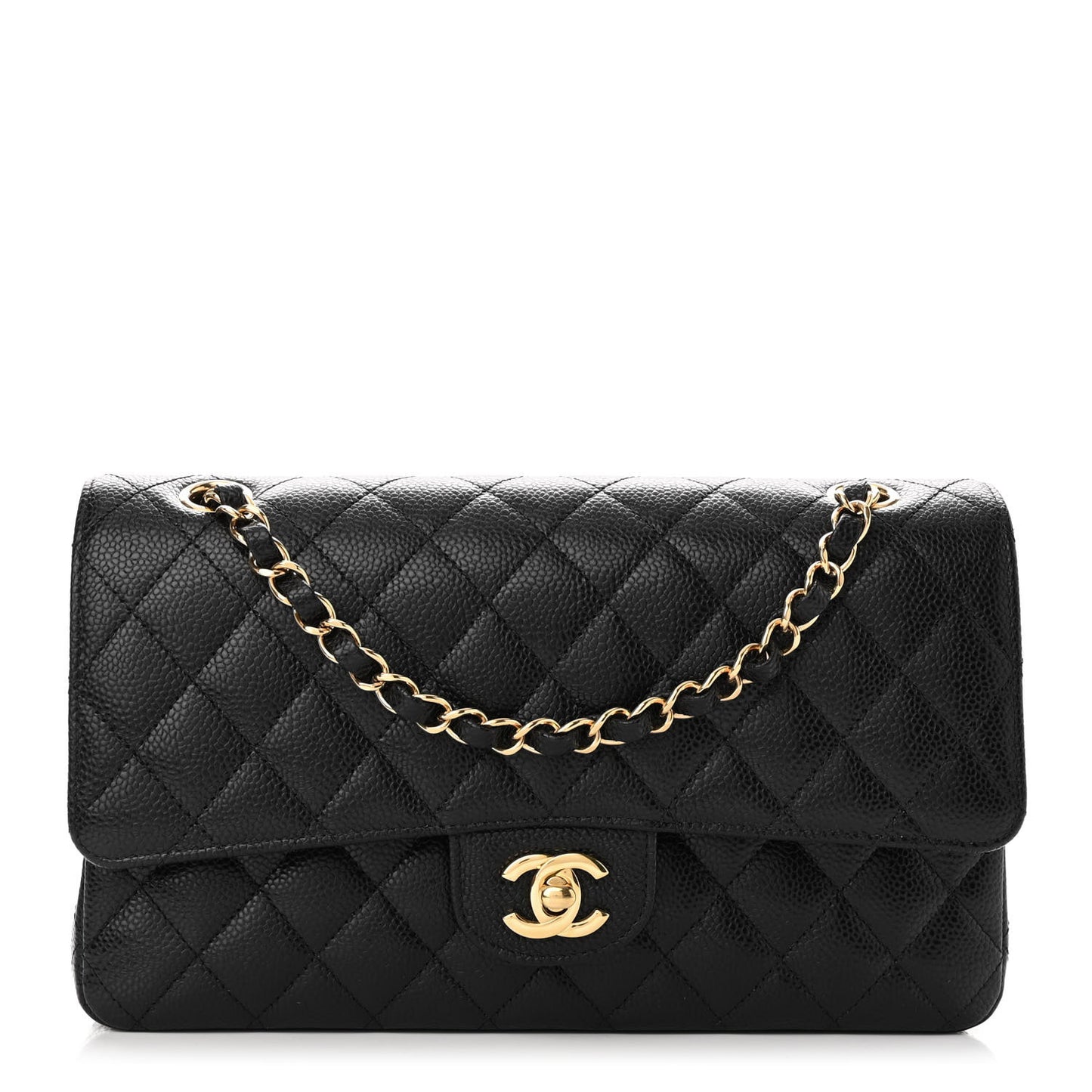 Caviar Quilted Medium Double Flap Black