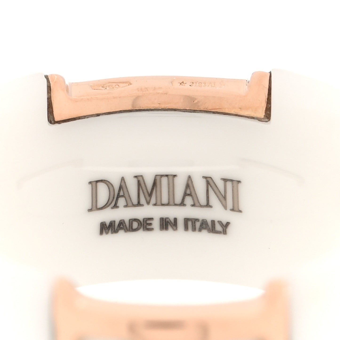 18K Pink Gold Ceramic Diamond D Icon Ring 53 6.5 White