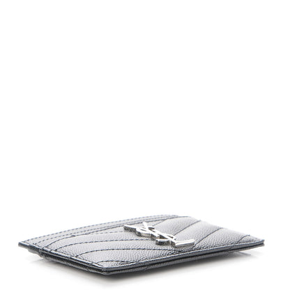 Saint Laurent Grain De Poudre Matelasse Chevron Monogram Credit Card Case Black 5 of 9
