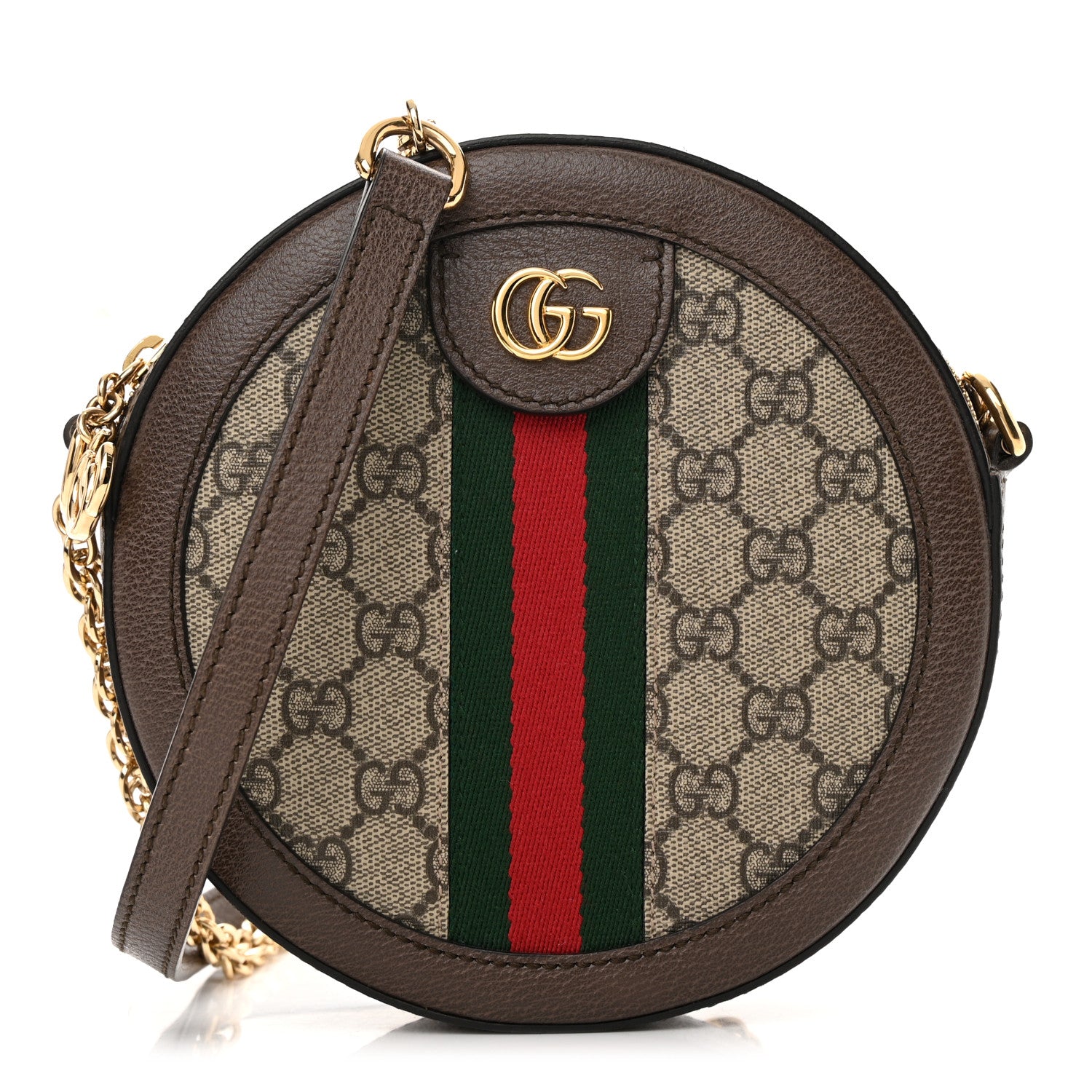 Gucci GG Supreme Monogram Web Mini Ophidia Round Shoulder Bag Brown 1 of 12