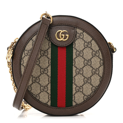 Gucci GG Supreme Monogram Web Mini Ophidia Round Shoulder Bag Brown 1 of 12
