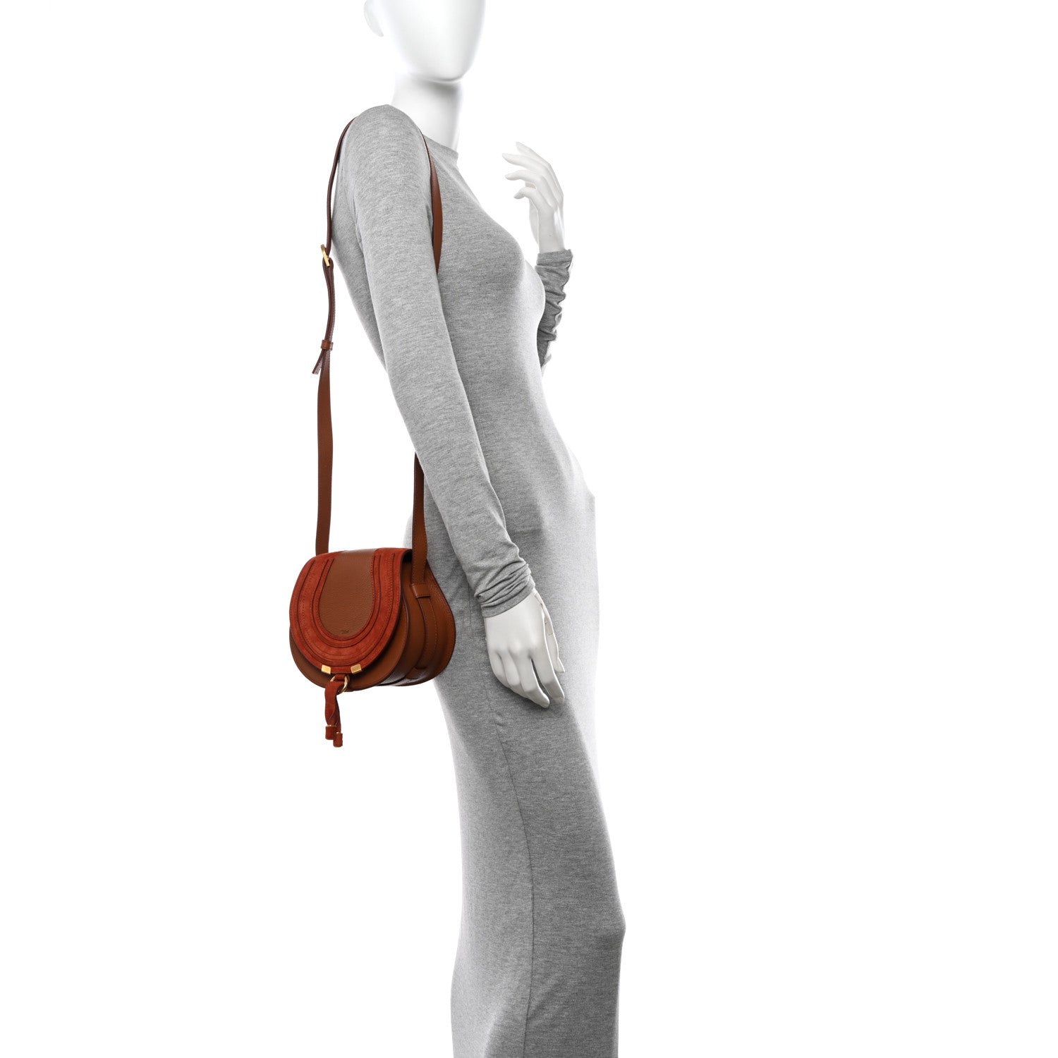 Chloe Suede Grained Calfskin Small Marcie Saddle Bag Tan 2 of 11