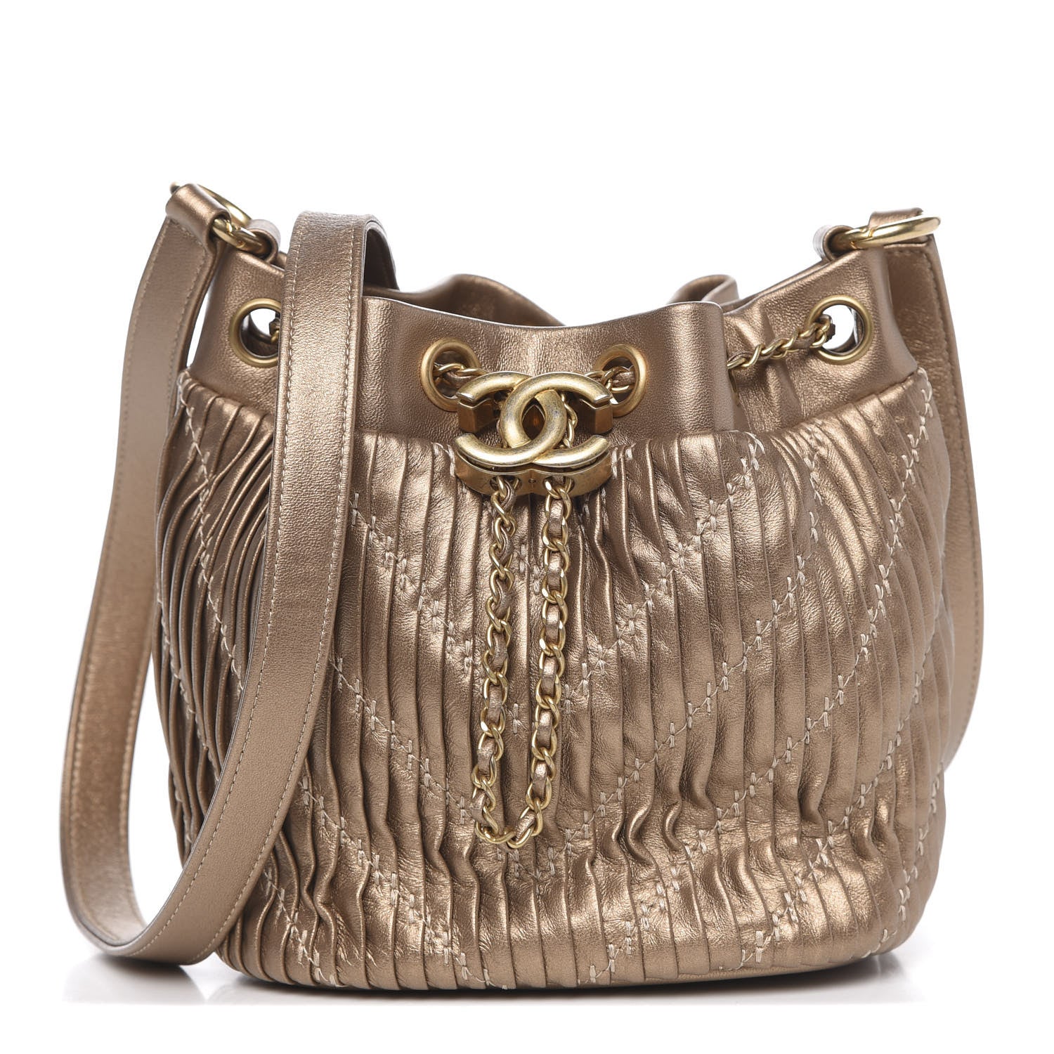 Chanel Metallic Lambskin Coco Pleats Small Drawstring Bag Gold 1 of 11