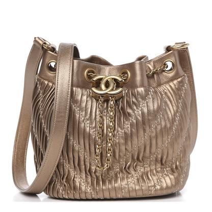 Chanel Metallic Lambskin Coco Pleats Small Drawstring Bag Gold 1 of 11