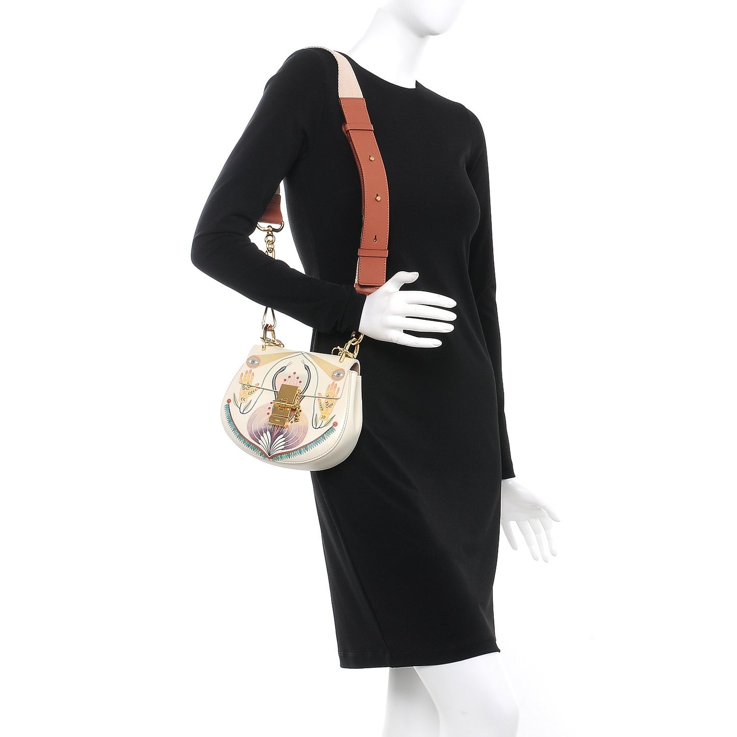 Calfskin Printed Mini Drew Bi-Color Shoulder Bag Light Multicolor