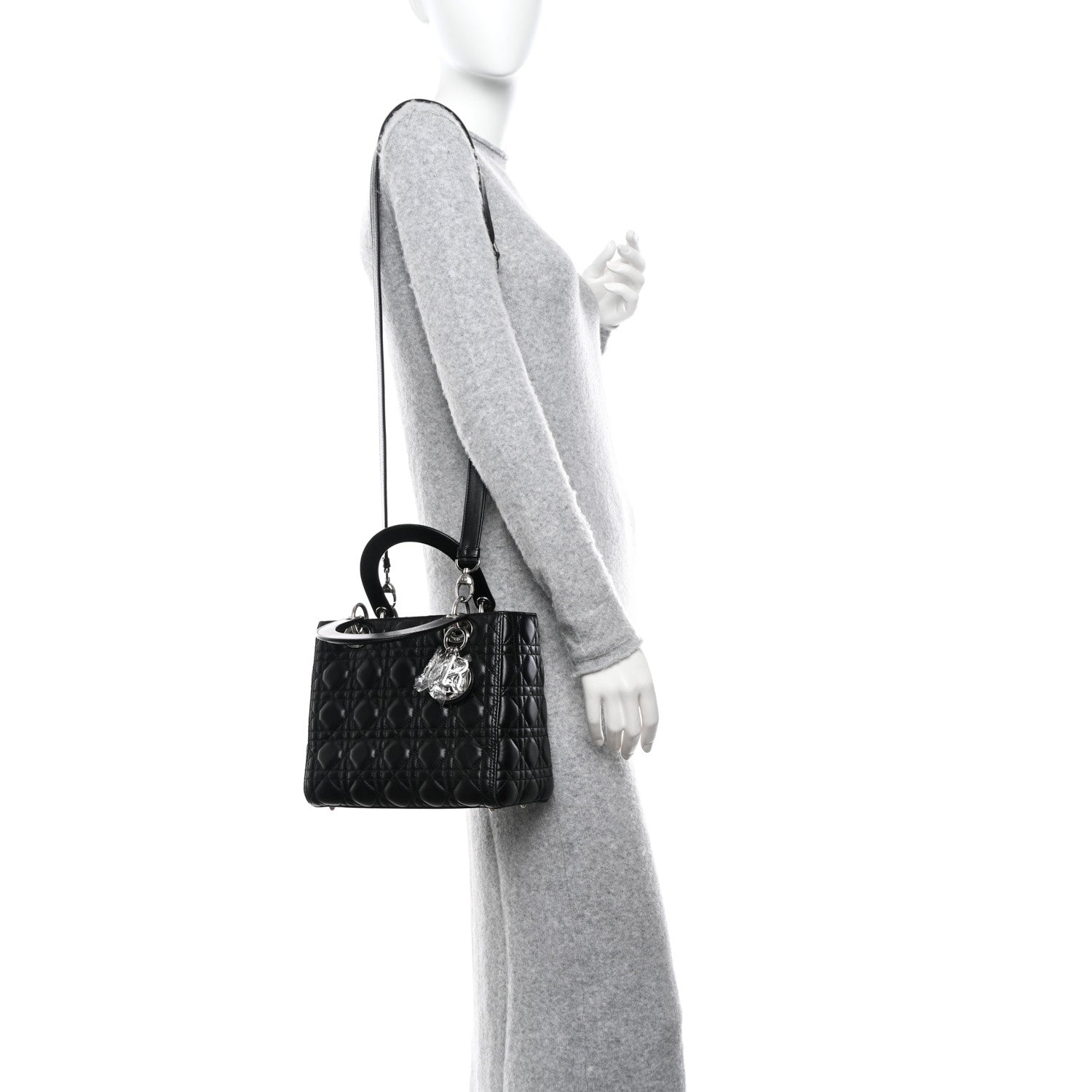 Christian Dior Lambskin Cannage Medium Lady Dior Black 2 of 9