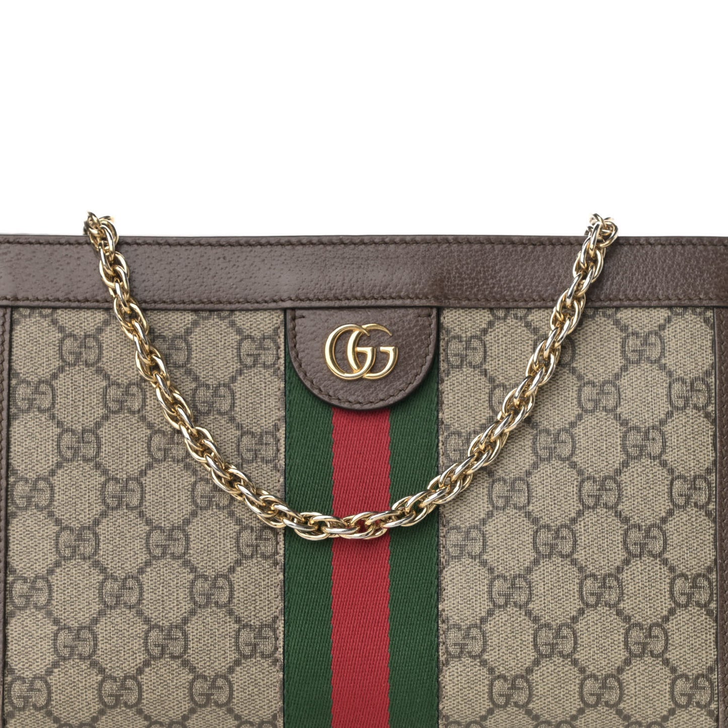 GG Supreme Monogram Web Small Ophidia Chain Shoulder Bag Brown