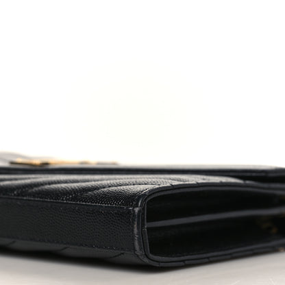 Saint Laurent Grain De Poudre Matelasse Chevron Monogram Chain Wallet Black 9 of 10