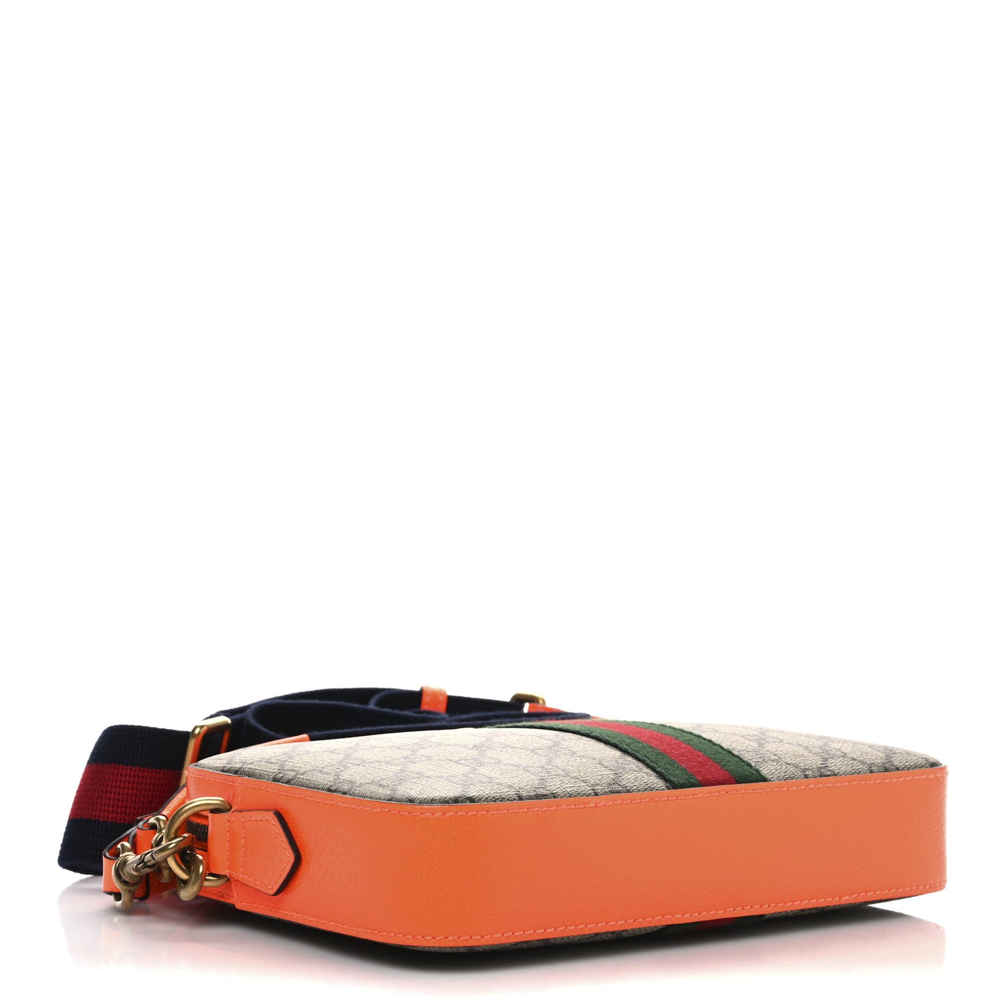 GG Supreme Monogram Textured Dollar Calfskin Web Ophidia Wristlet Shoulder Bag Beige Ebony Orange
