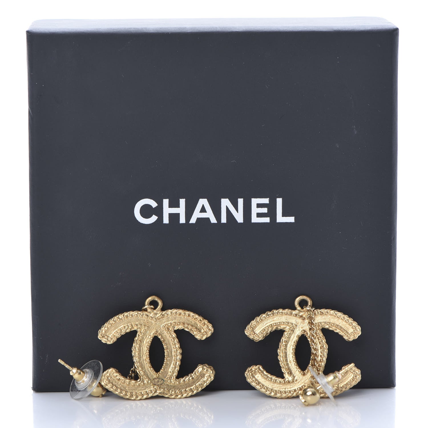 Chanel CC Drop Earrings Matte Gold 5 of 5