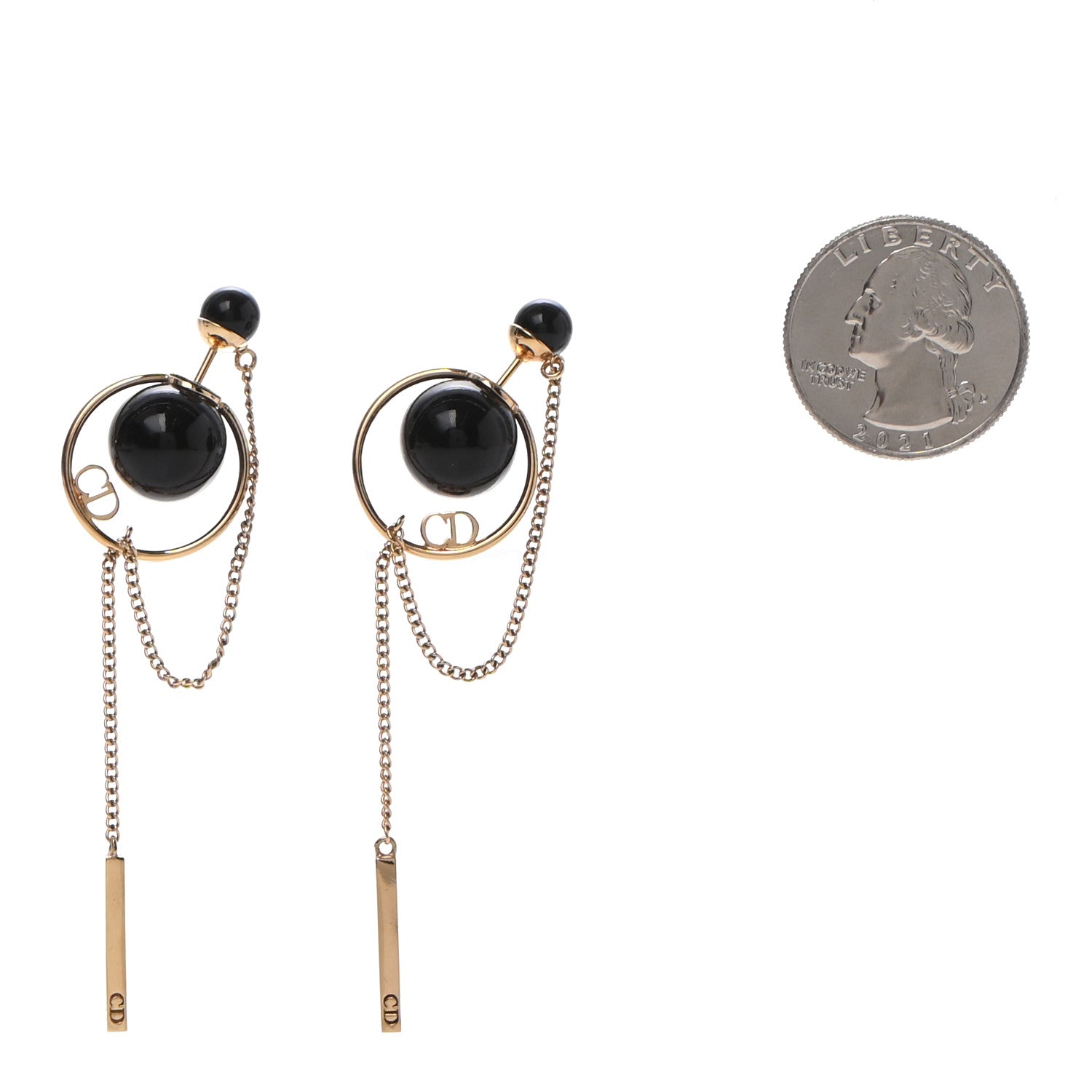 Christian Dior Pearl Tribales Dangle Chain Earrings Black Gold 2 of 4